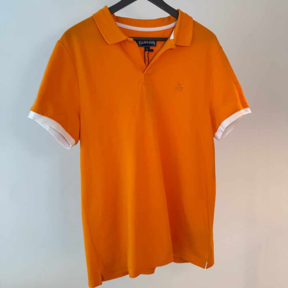 [NWT] Vilebrequin Men’s Cotton Pique Polo White Contrast Trim (Carrot/Orange)